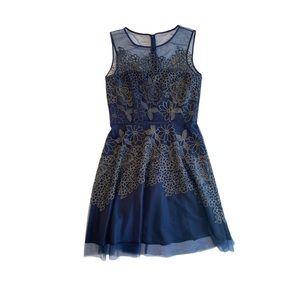 Tahari ASL Arthur S. Levine Women’s Formal Navy A-Line Shimmery Dress (s…